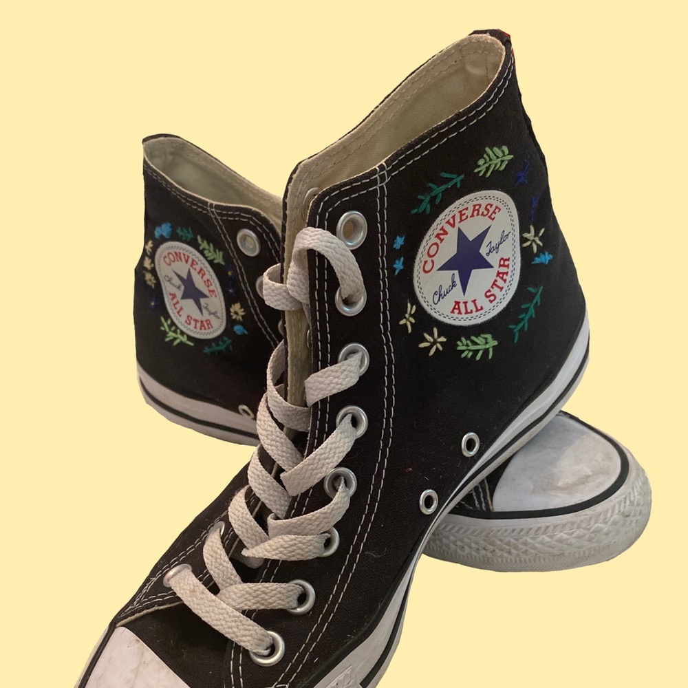 Hand-embroidered Black Converse